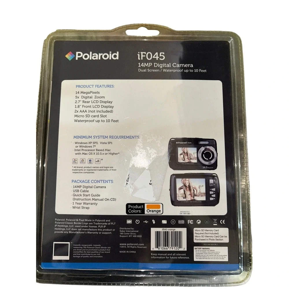 Polaroid iF045 14MP Dual Screen Waterproof Digital Camera Orange New NIB